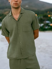 Chelsea Peers Green Linen Blend Embroidered Back Short Sleeve Shirt - Image 3 of 6