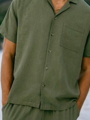 Chelsea Peers Green Linen Blend Embroidered Back Short Sleeve Shirt - Image 4 of 6