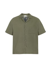 Chelsea Peers Green Linen Blend Embroidered Back Short Sleeve Shirt - Image 5 of 6