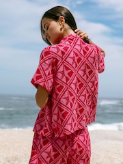 Chelsea Peers Pink Cheesecloth Starfish Print Short Sleeve Shirt - Image 2 of 5