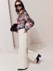 Lipsy Brown Leopard Floral Print Fitted Lace Trim Shirt - Image 3 of 5