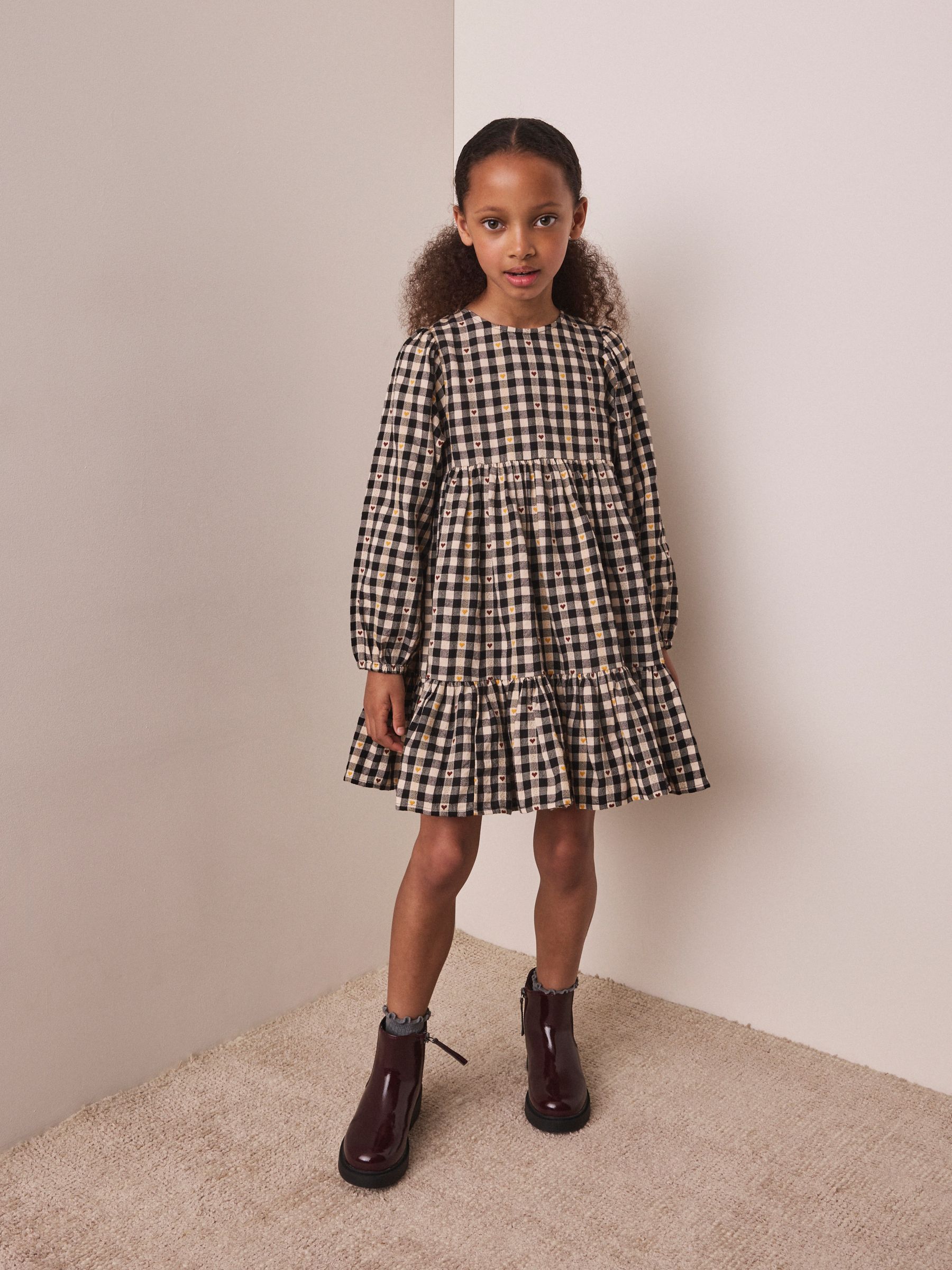 Buy Black/White Check Tiered Dress (3-16yrs) from the Next UK