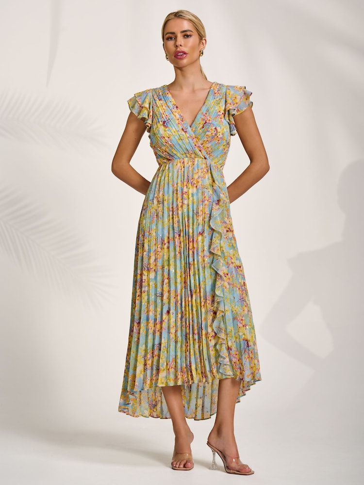 أصفر - Jolie Moi Pleated Chiffon Dip Hem Maxi Dress - Image 1 of 6 أصفر - Jolie Moi Pleated Chiffon Dip Hem Maxi Dress - Image 1 of 6