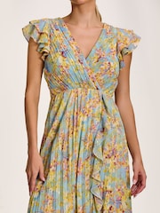 أصفر - Jolie Moi Pleated Chiffon Dip Hem Maxi Dress - Image 3 of 6