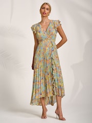 أصفر - Jolie Moi Pleated Chiffon Dip Hem Maxi Dress - Image 4 of 6