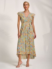 أصفر - Jolie Moi Pleated Chiffon Dip Hem Maxi Dress - Image 6 of 6