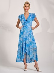 أزرق - Jolie Moi Ruffled Mesh Maxi Dress - Image 1 of 6