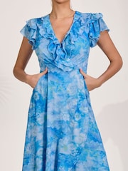 أزرق - Jolie Moi Ruffled Mesh Maxi Dress - Image 3 of 6