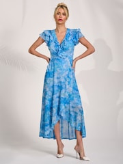 أزرق - Jolie Moi Ruffled Mesh Maxi Dress - Image 4 of 6