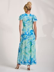 Blau - Jolie Moi Cap Sleeve Ruffle Mesh Maxi Dress - Bild 2 von 6