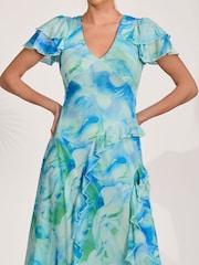 Blau - Jolie Moi Cap Sleeve Ruffle Mesh Maxi Dress - Bild 3 von 6