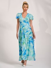 Blau - Jolie Moi Cap Sleeve Ruffle Mesh Maxi Dress - Bild 4 von 6