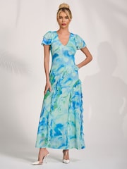 Blau - Jolie Moi Cap Sleeve Ruffle Mesh Maxi Dress - Bild 5 von 6