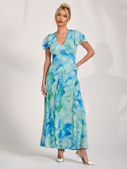 Blau - Jolie Moi Cap Sleeve Ruffle Mesh Maxi Dress - Bild 6 von 6