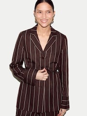 Jigsaw Brown Relaxed Pinstripe Shirt Jacket - Image 1 of 6