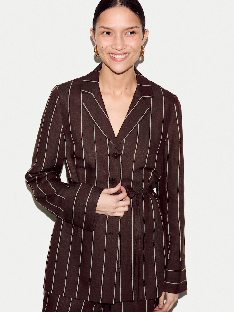 Jigsaw Brown Relaxed Pinstripe Shirt Jacket - Image 1 of 6