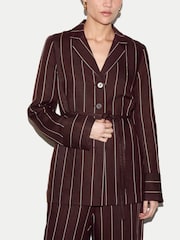 Jigsaw Brown Relaxed Pinstripe Shirt Jacket - Image 2 of 6