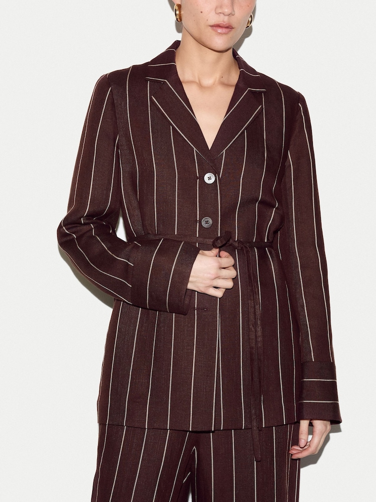 Jigsaw Brown Relaxed Pinstripe Shirt Jacket - Image 2 of 6