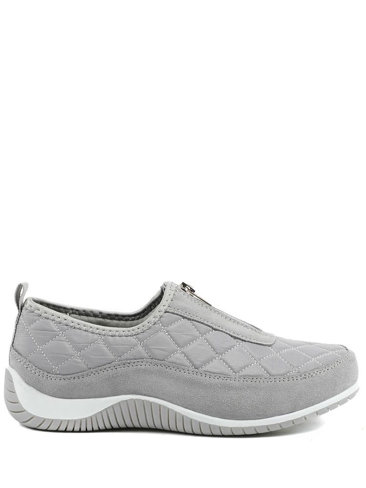 Pavers Grey Wide Fit Leather Slip On Shoes With Zip Fastening - Image 1 of 5