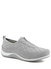 Pavers Grey Wide Fit Leather Slip On Shoes With Zip Fastening - Image 2 of 5