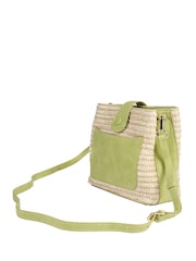 Pavers Green Woven Shoulder Bag with Faux Leather Trim - Image 3 of 5