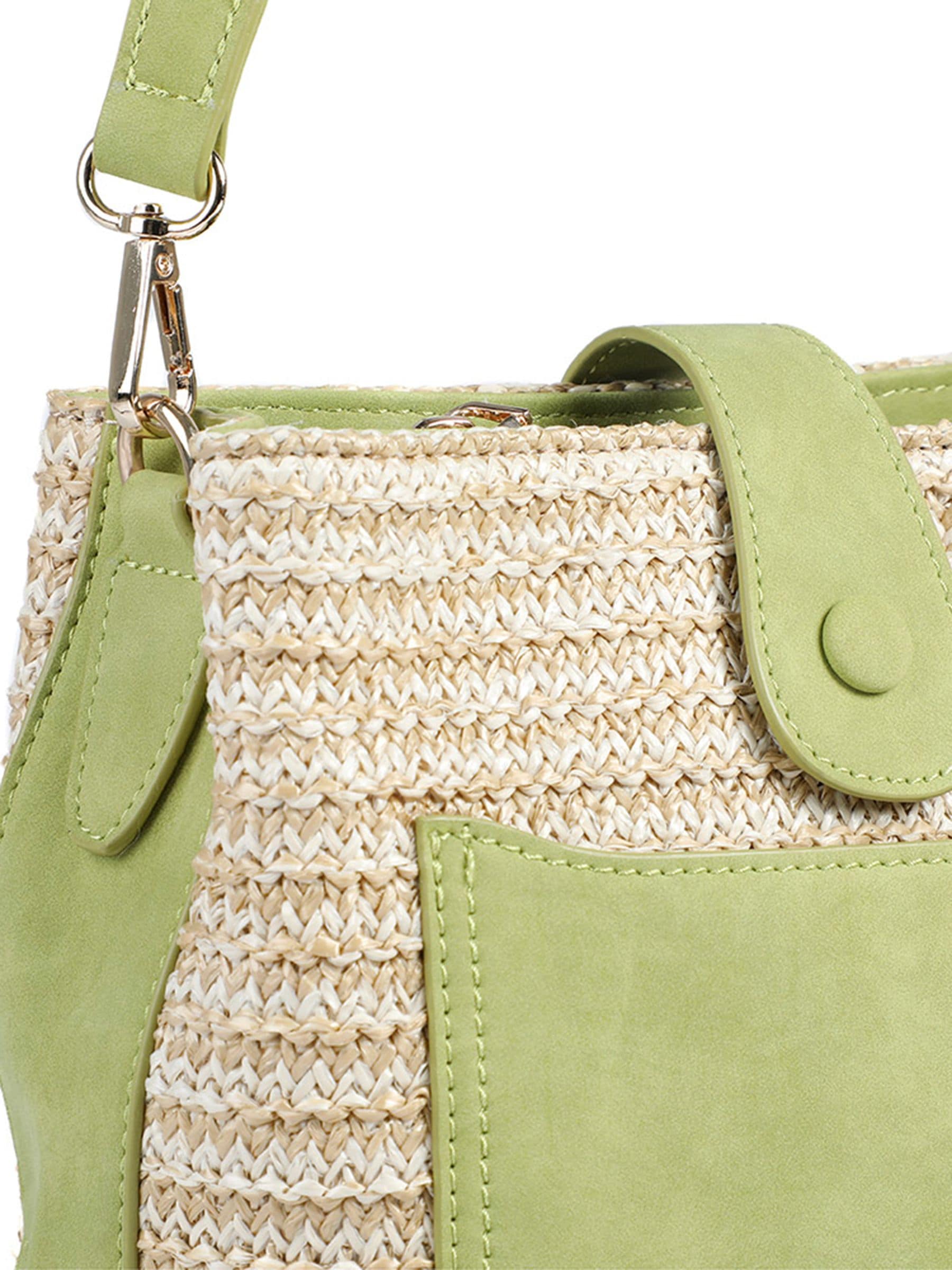 Buy Pavers Green Woven Shoulder Bag with Faux Leather Trim from