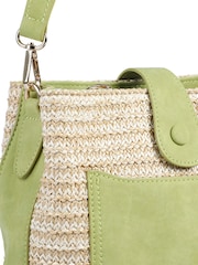 Pavers Green Woven Shoulder Bag with Faux Leather Trim - Image 4 of 5