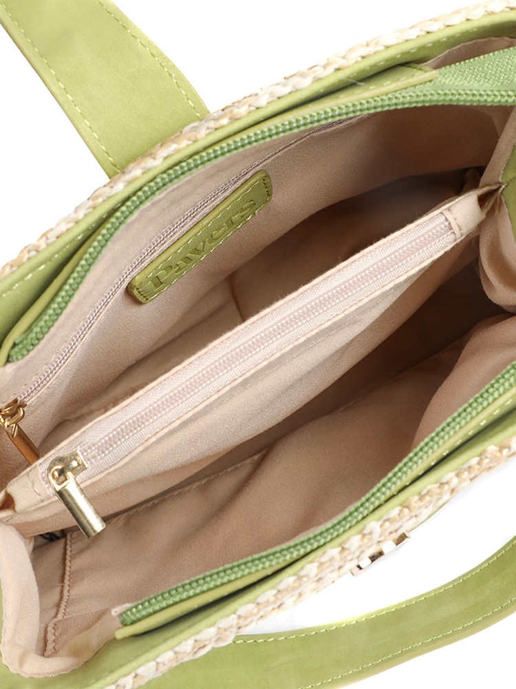 Pavers Green Woven Shoulder Bag with Faux Leather Trim - Image 5 of 5 Pavers Green Woven Shoulder Bag with Faux Leather Trim - Image 5 of 5