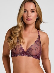Hunkemoller Purple Peonie Non-Padded Underwired Longline Bra - Image 1 of 5
