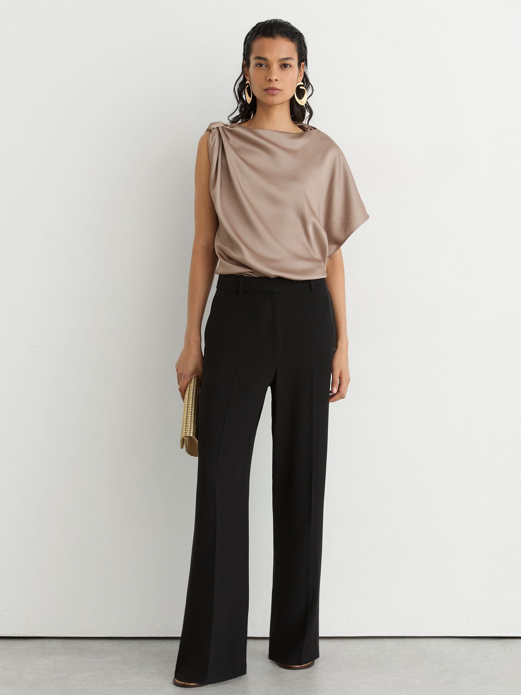 Buy Reiss Champagne Neutral Kezia Satin Draped One-Shoulder Top