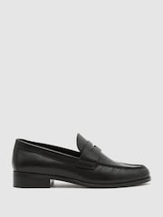 Reiss Black Kallie Leather and Suede Penny Loafers - Image 2 of 5