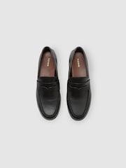 Reiss Black Kallie Leather and Suede Penny Loafers - Image 3 of 5