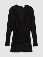 Reiss Black Imogen Draped Jersey Ruched Mini Dress - Image 2 of 6