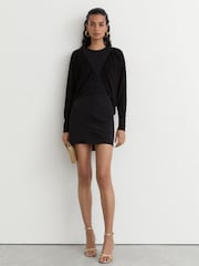 Reiss Black Imogen Draped Jersey Ruched Mini Dress - Image 3 of 6