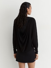 Reiss Black Imogen Draped Jersey Ruched Mini Dress - Image 4 of 6