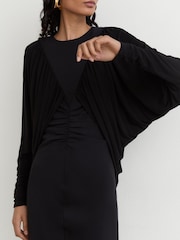 Reiss Black Imogen Draped Jersey Ruched Mini Dress - Image 5 of 6