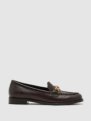 Reiss Chocolate Rita Leather Hardware-Detail Loafers - Image 3 of 7