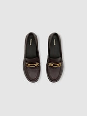 Reiss Chocolate Rita Leather Hardware-Detail Loafers - Image 4 of 7