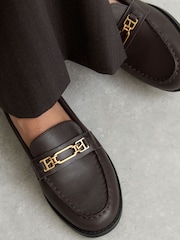 Reiss Chocolate Rita Leather Hardware-Detail Loafers - Image 5 of 7