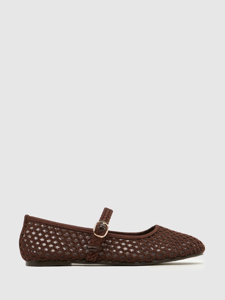 Schuh Brown Loveable Woven Ballerina Shoes - Image 1 of 4 Schuh Brown Loveable Woven Ballerina Shoes - Image 1 of 4