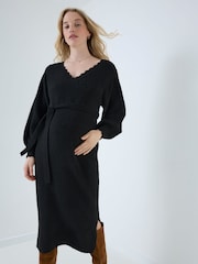 JoJo Maman Bébé Black Blouson Sleeve Maternity Knitted Midi Dress - Image 1 of 4
