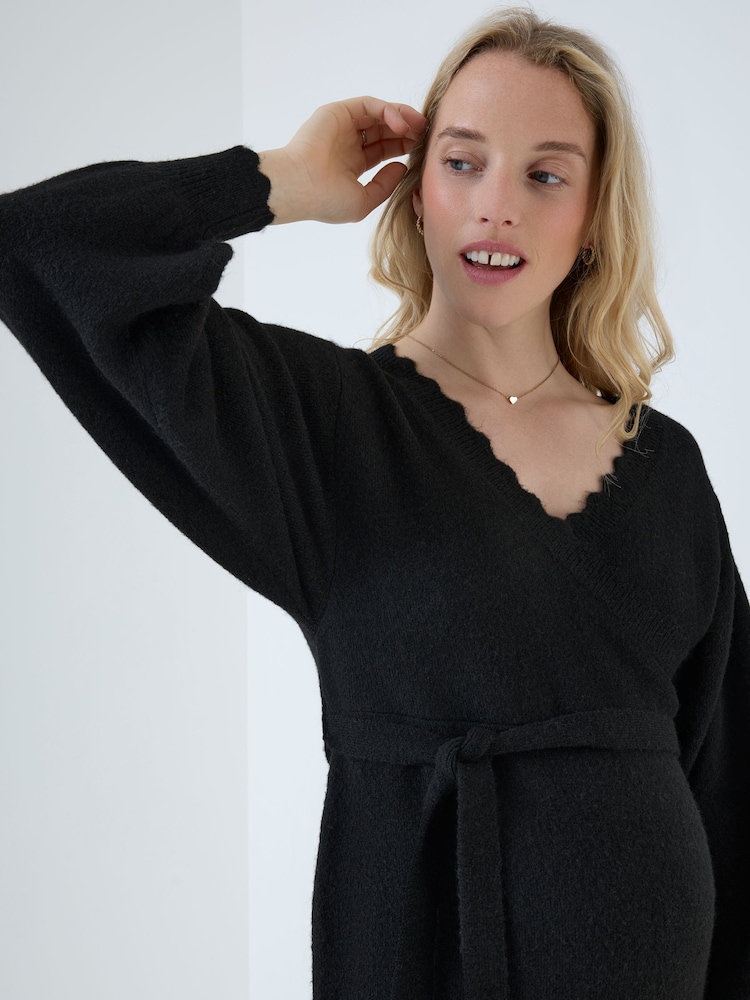 JoJo Maman Bébé Black Blouson Sleeve Maternity Knitted Midi Dress - Image 4 of 4 JoJo Maman Bébé Black Blouson Sleeve Maternity Knitted Midi Dress - Image 4 of 4