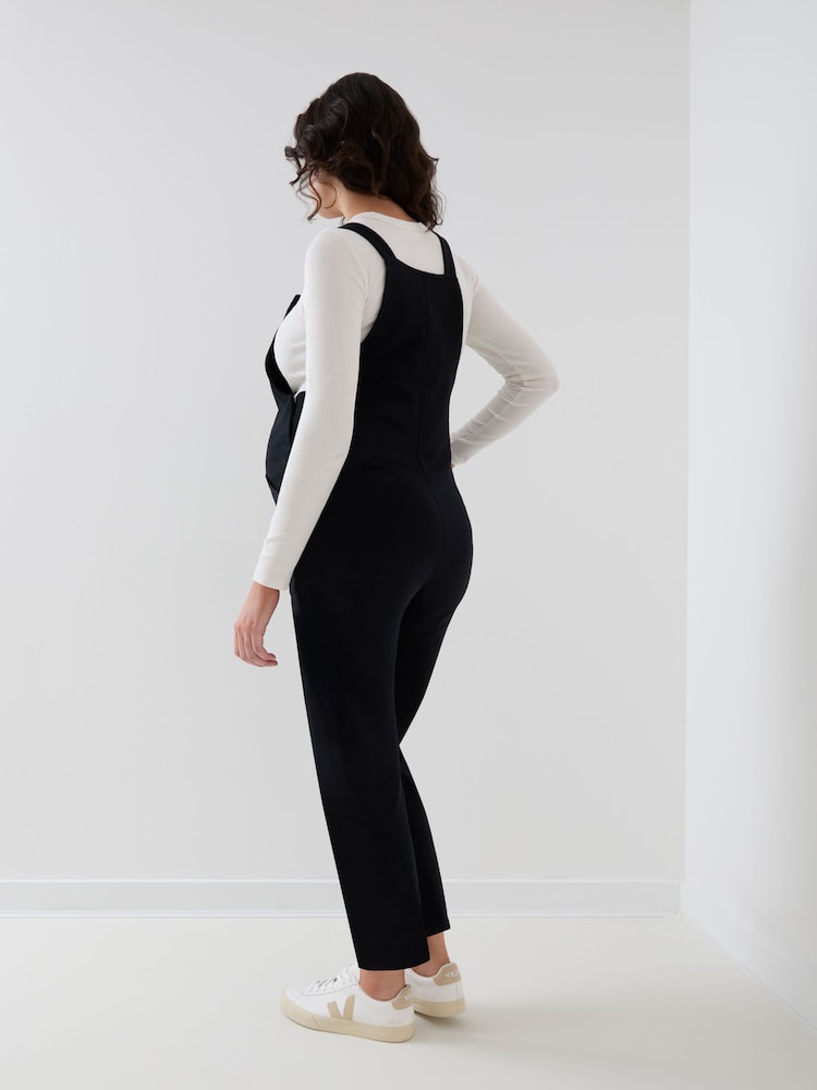 JoJo Maman Bébé Black Maternity Jersey Side Pocket Dungaree - Image 4 of 4 JoJo Maman Bébé Black Maternity Jersey Side Pocket Dungaree - Image 4 of 4