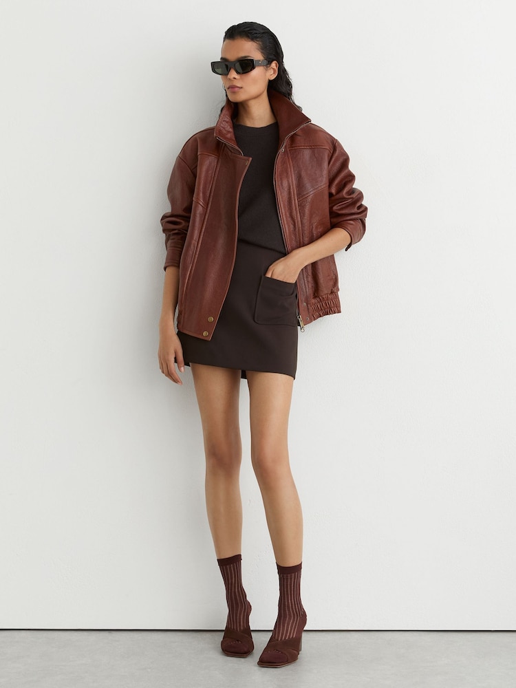 Reiss Chocolate Brown Darcie Patch-Pocket Mini Skirt with Wool - Image 1 of 6 Reiss Chocolate Brown Darcie Patch-Pocket Mini Skirt with Wool - Image 1 of 6