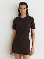 Reiss Chocolate Brown Darcie Patch-Pocket Mini Skirt with Wool - Image 3 of 6