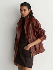 Reiss Chocolate Brown Darcie Patch-Pocket Mini Skirt with Wool - Image 4 of 6