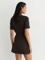 Reiss Chocolate Brown Darcie Patch-Pocket Mini Skirt with Wool - Image 5 of 6