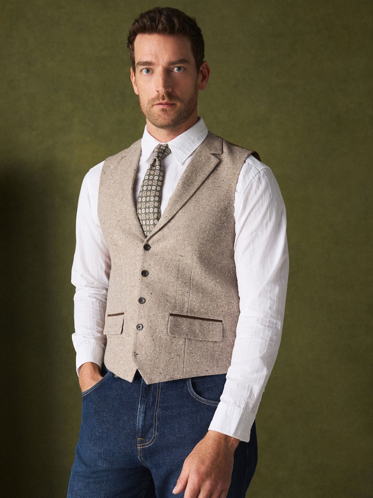 Neutral Wool Blend Donegal Textured Waistcoat - Image 1 of 4 Neutral Wool Blend Donegal Textured Waistcoat - Image 1 of 4