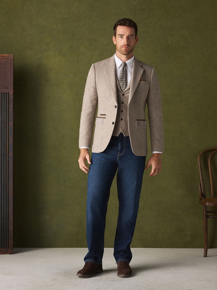 Neutral Wool Blend Donegal Textured Waistcoat - Image 2 of 4 Neutral Wool Blend Donegal Textured Waistcoat - Image 2 of 4