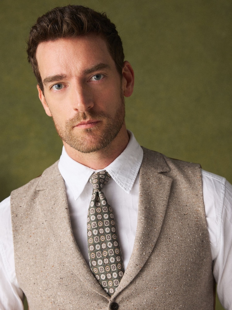 Neutral Wool Blend Donegal Textured Waistcoat - Image 4 of 4 Neutral Wool Blend Donegal Textured Waistcoat - Image 4 of 4